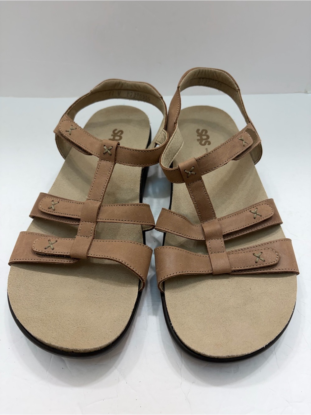 SAS Sorrento Tan Leather T-Strap Comfort Sandals Sz 11W Like New⁠